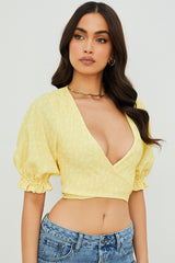 Alanya Lemon Floral Tie Front Top