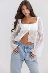 Lucie White Pleated Top