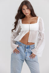 Lucie White Pleated Top