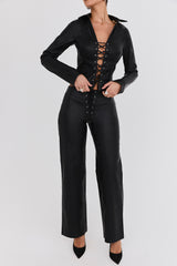 Mistress Rocks Black Baggy Vegan Leather Trousers - SALE