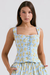 Juana Soft Blue Vintage Floral Print Cotton Top