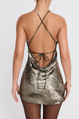 Mistress Rocks Gold Backless Halter Mini Dress - SALE