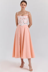 Clarabelle Peach Cotton Detachable Corset Midi SunDress