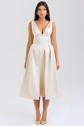 Paloma Vintage Cream Satin Pleated Midi Dress - SALE