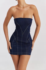 Mistress Rocks Dark Blue Denim Strapless Mini Dress - SALE