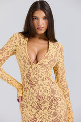 Indiana Apricot Plunge Lace Maxi Dress