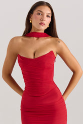 Hallie Holly Red Strapless Corset Top with Detachable Neck Scarf