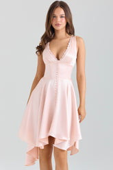 Sabella Pink Satin Asymmetric Handkerchief Hem Midi Dress