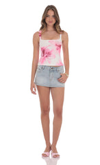 Floral Square Neck Top in White