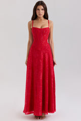 Esme Red Lurex Chiffon Maxi Dress