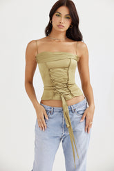 Letitia Olive Satin Lace Up Corset