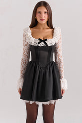 Cleora Black Lace Ruffle Mini Dress - SALE