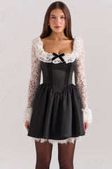 Cleora Black Lace Ruffle Mini Dress - SALE