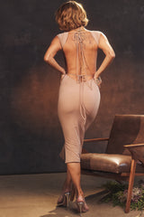 Mistress Rocks Clay Lace Back Midi Dress - SALE