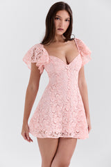 Verity Perfectly Pink Floral Lace Mini Dress