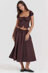 Cora Rich Brown Gathered Midi Skirt