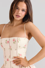 Ysabella Cream Rose Print Stretch Cotton Mini Sundress