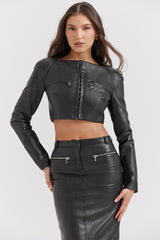 Ione Black Vegan Leather Cropped Top