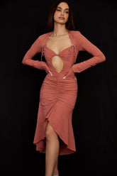 Reine Rose Real Silk Ruffle Midi Dress