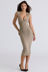 The Icon Taupe Bandage Midi Dress