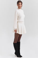 Rosina Cream Wool Cashmere Flounce Mini Skirt