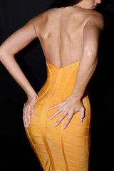 The Sculpt Orange Sherbet Midi Bandage Dress
