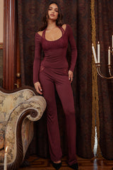 Mistress Rocks Black Cherry Lace Trim Trousers - SALE