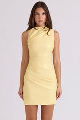 Maya Butter Yellow Vegan Leather Mini Dress