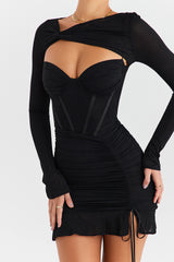 Mistress Rocks Black Mesh Long Sleeve Corset Dress - SALE