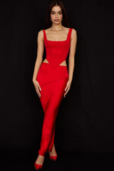 Colette Scarlet Satin Low Waist Midi Skirt