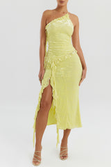Mistress Rocks Lemon Devore Frill Midi Skirt - SALE