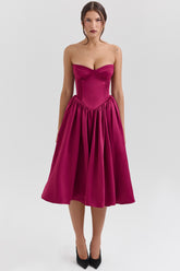 Coco Burgundy Satin Tulle Midi Dress - SALE