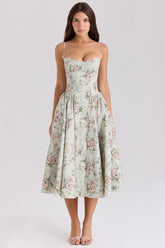 Samaria Sage Floral Print Cotton Midi Dress