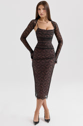 Gaia Black Lace Corset Midi Dress