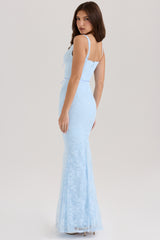 Sarai Blue Lace Godet Maxi Dress