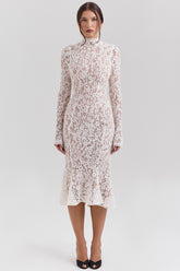 Sophia Vintage Ivory Lace Fitted Midi Dress