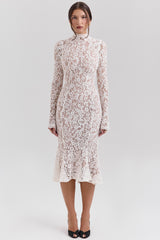 Sophia Vintage Ivory Lace Fitted Midi Dress