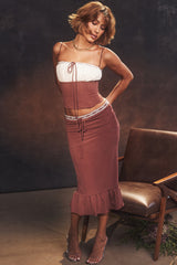 Mistress Rocks Coffee Ruffle Midi Skirt - SALE