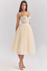 Darling Vintage Cream Tulle Midi Dress