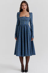 Delia Blue Tartan Midi Dress