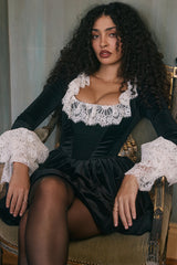 Czarina Black Velvet Lace Trimmed Mini Dress - SALE