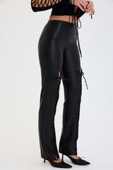 Mistress Rocks Black Vegan Lace Up Trousers - SALE