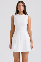 Claretta White Pleated Cotton Mini Dress