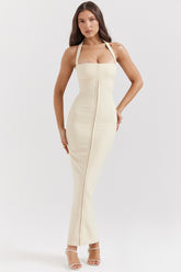 Mia Ecru Halter Maxi Dress