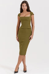 Layana Olive Corset Midi Dress