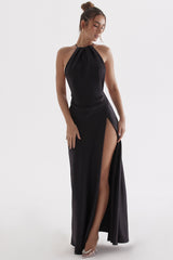 Zanab Black Thigh Slit Maxi Dress