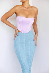 ArtisanMistress Rocks Blue Ruched Midi Skirt - SALE