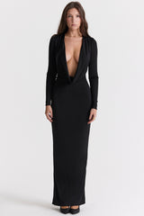 Saskia Black Draped Maxi Dress