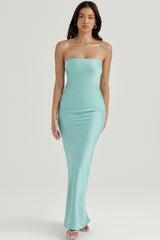 Alette Jade Satin Strapless Maxi Dress