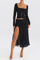 Mistress Rocks Black Embroidered High Split Skirt - SALE